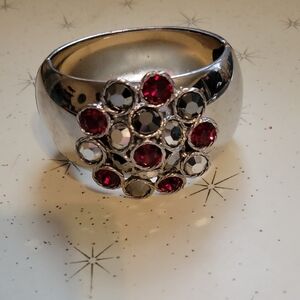 White House Black Market Silver Bracelet with Red and Black Rhinestones